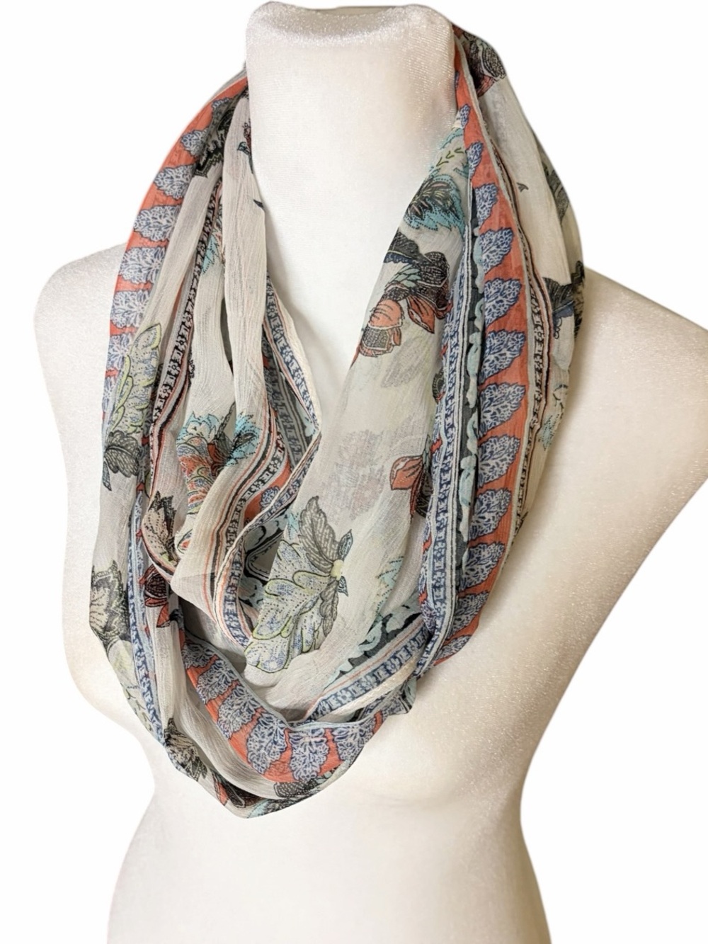 J. Jill Floral Border Scarf in Cream, Blue, Coral